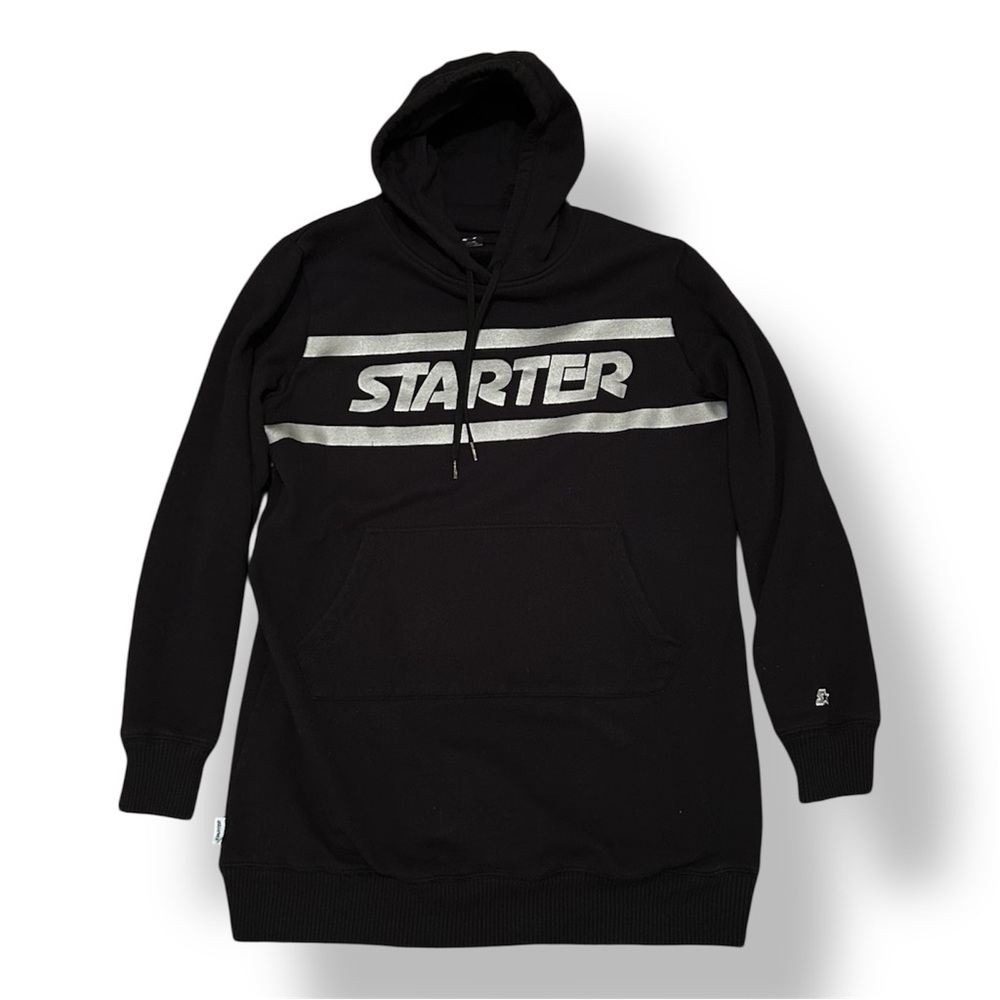 Starter Women’s Black Hoodie Large – Silver Logo Pullover Sweatshirt
